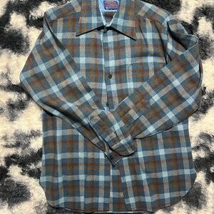 Pendleton Blue and Brown Plaid Button Down Shirt